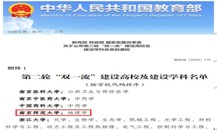 南京师范大学— 我校再次入选国家“双一流”建设高校